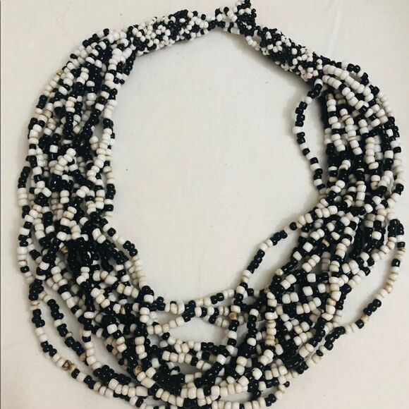 Black & White Seed Beaded Necklace Button Clasp - Picture 1 of 4